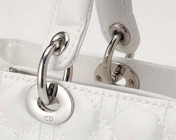 replica jumbo lady dior patent leather bag 6322 white with silver